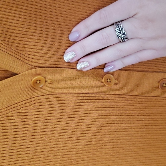 Moth Anthropologie mustard yellow button down ribbed sweater midi maxi dress Med - Picture 5 of 12